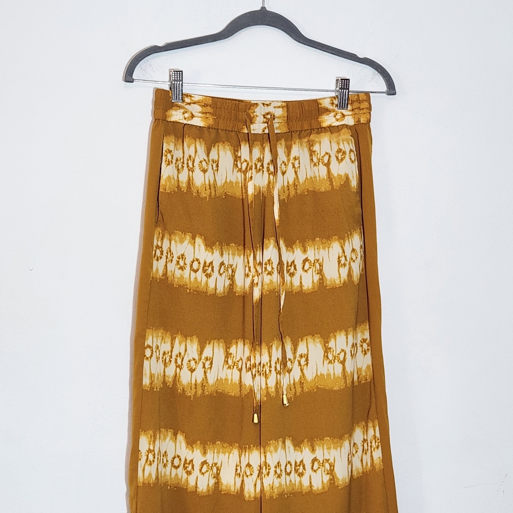 H&M Pull-on Mustard Gold Boho Wide Leg Pants Size 8 Casual Yellow Pants - Picture 2 of 7